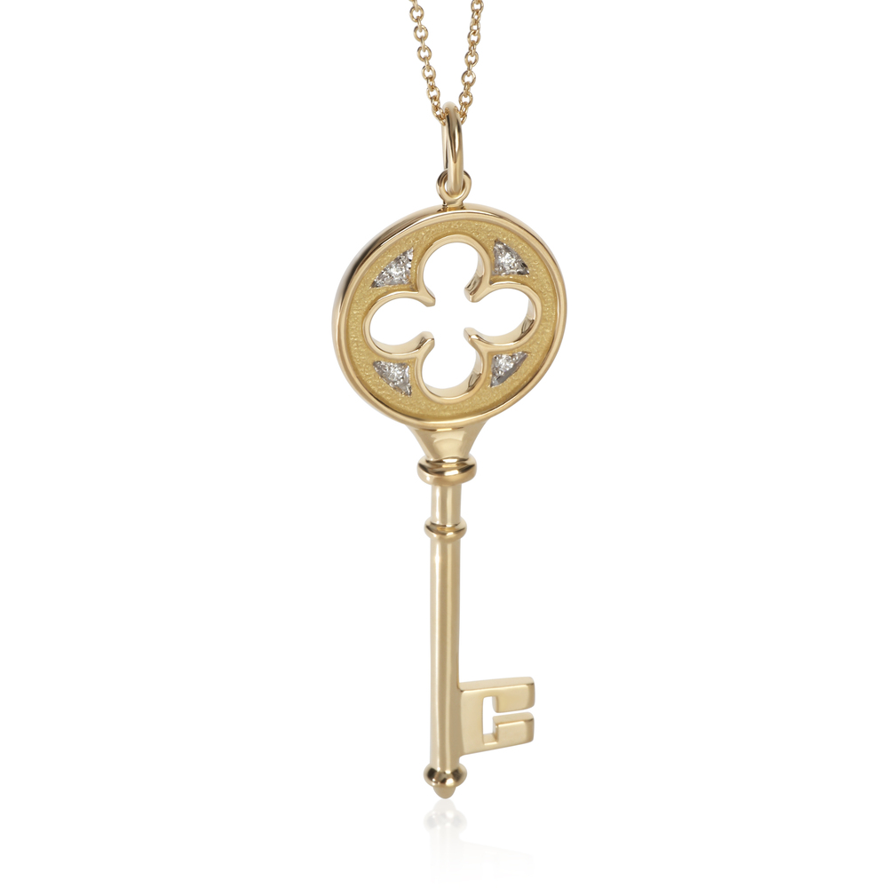 Tiffany & Co. Yellow Gold Diamond Quatrefoil Key Pendant
